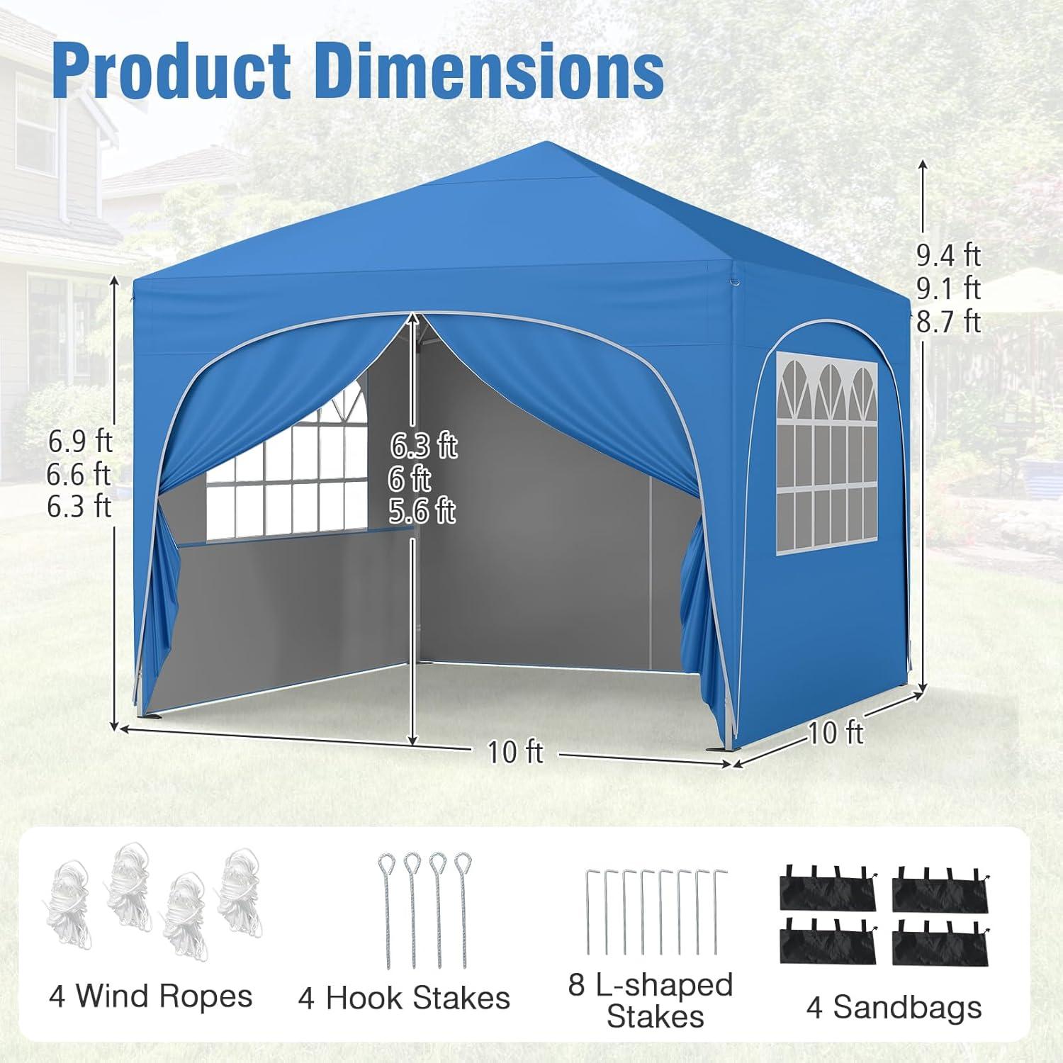 Carpa Pop Up Tangkula 3x3m Azul con 4 Paredes Desmontables