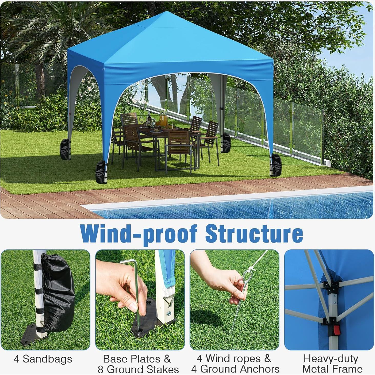 Carpa Pop Up Tangkula 3x3m Azul con 4 Paredes Desmontables
