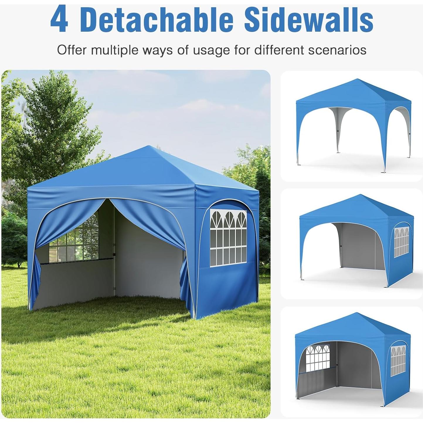 Carpa Pop Up Tangkula 3x3m Azul con 4 Paredes Desmontables