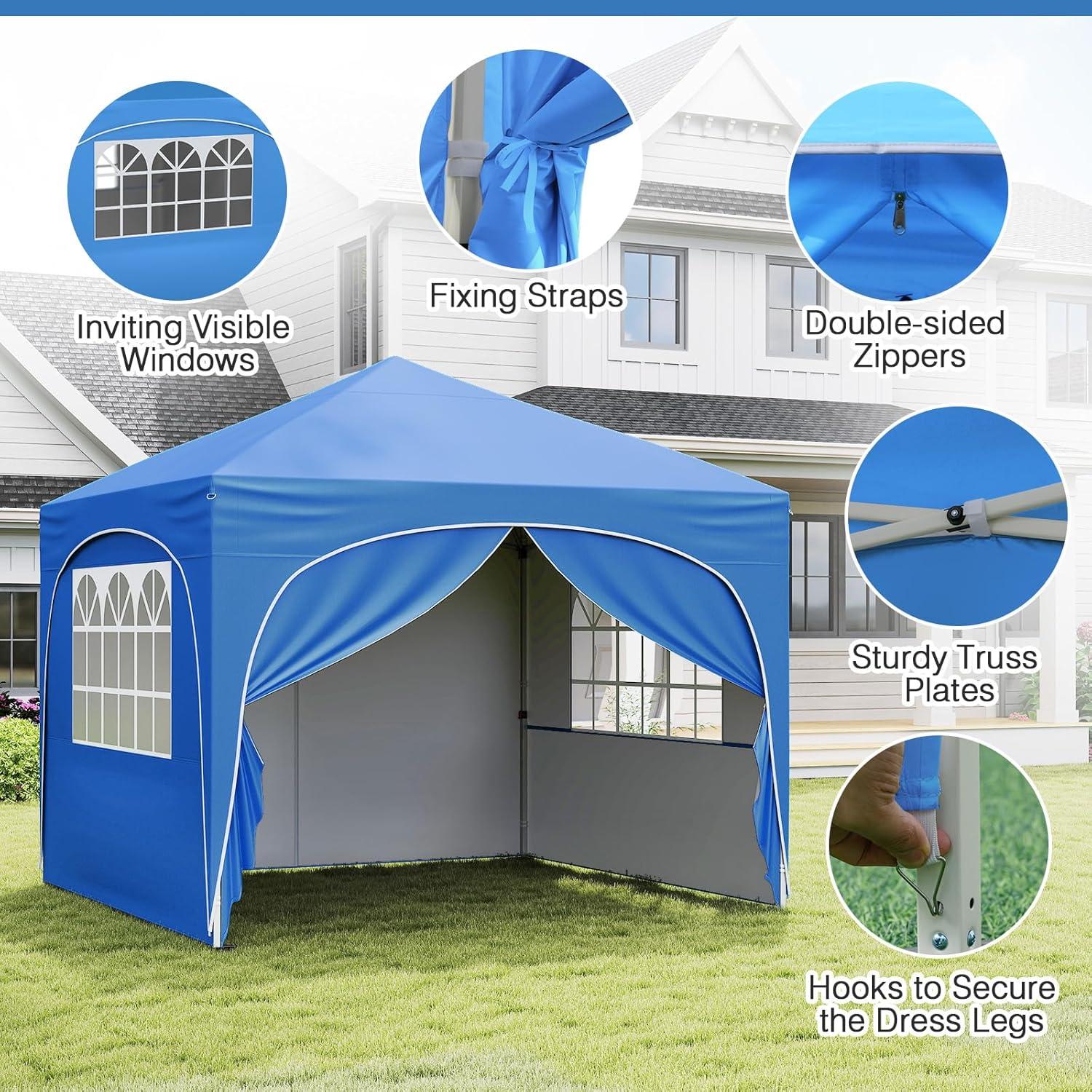 Carpa Pop Up Tangkula 3x3m Azul con 4 Paredes Desmontables