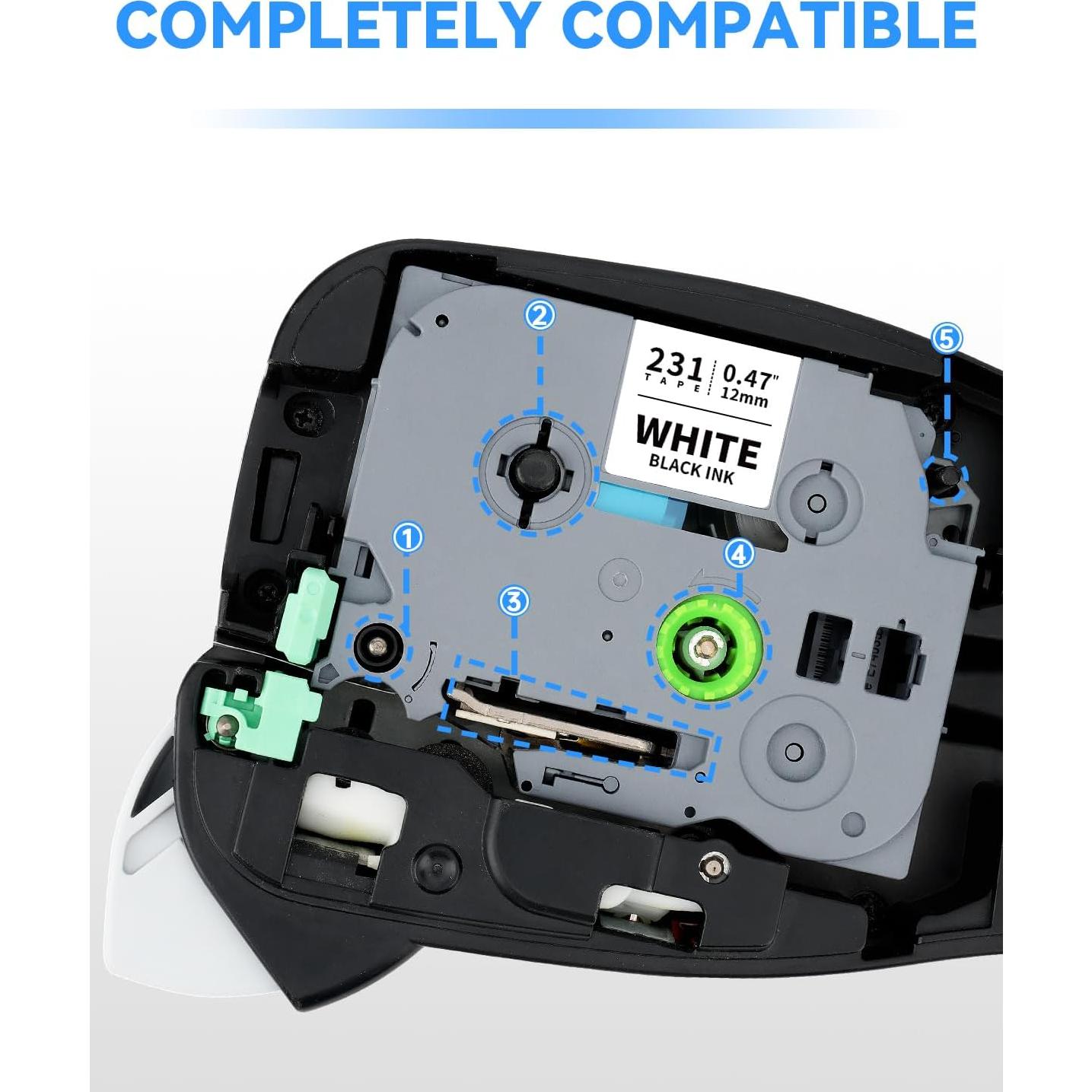 Cinta de Etiqueta UniPlus TZe-231 Negra sobre Blanca 12mm x 8m