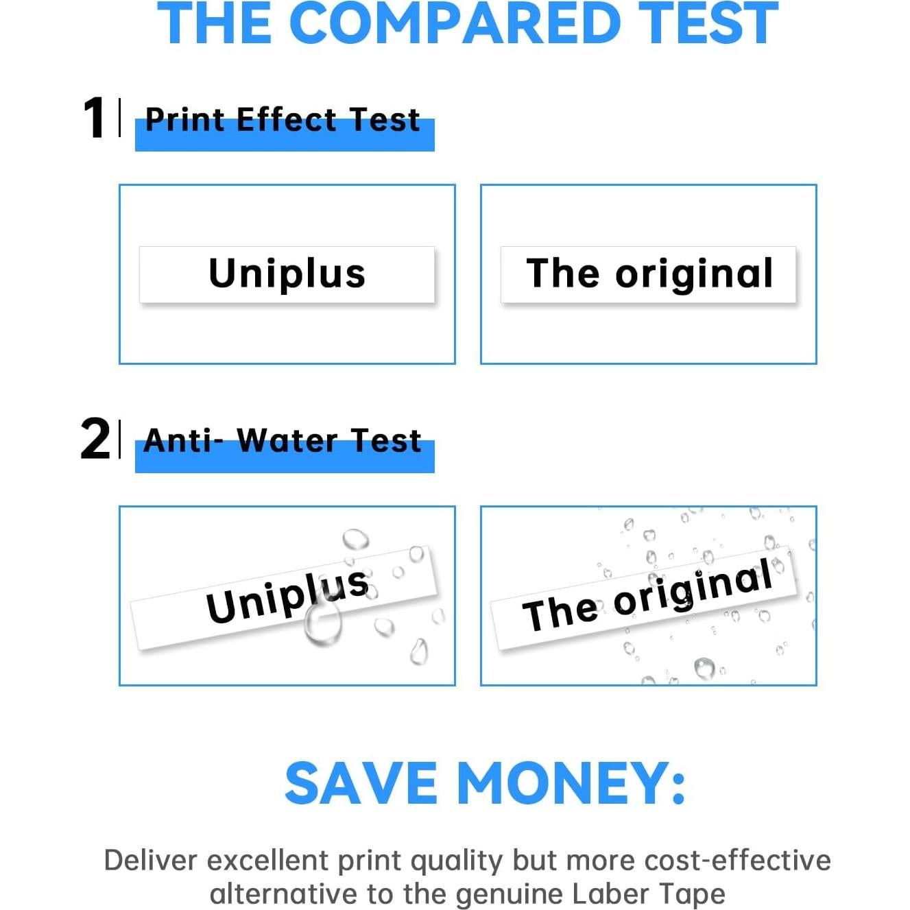 Cinta de Etiqueta UniPlus TZe-231 Negra sobre Blanca 12mm x 8m