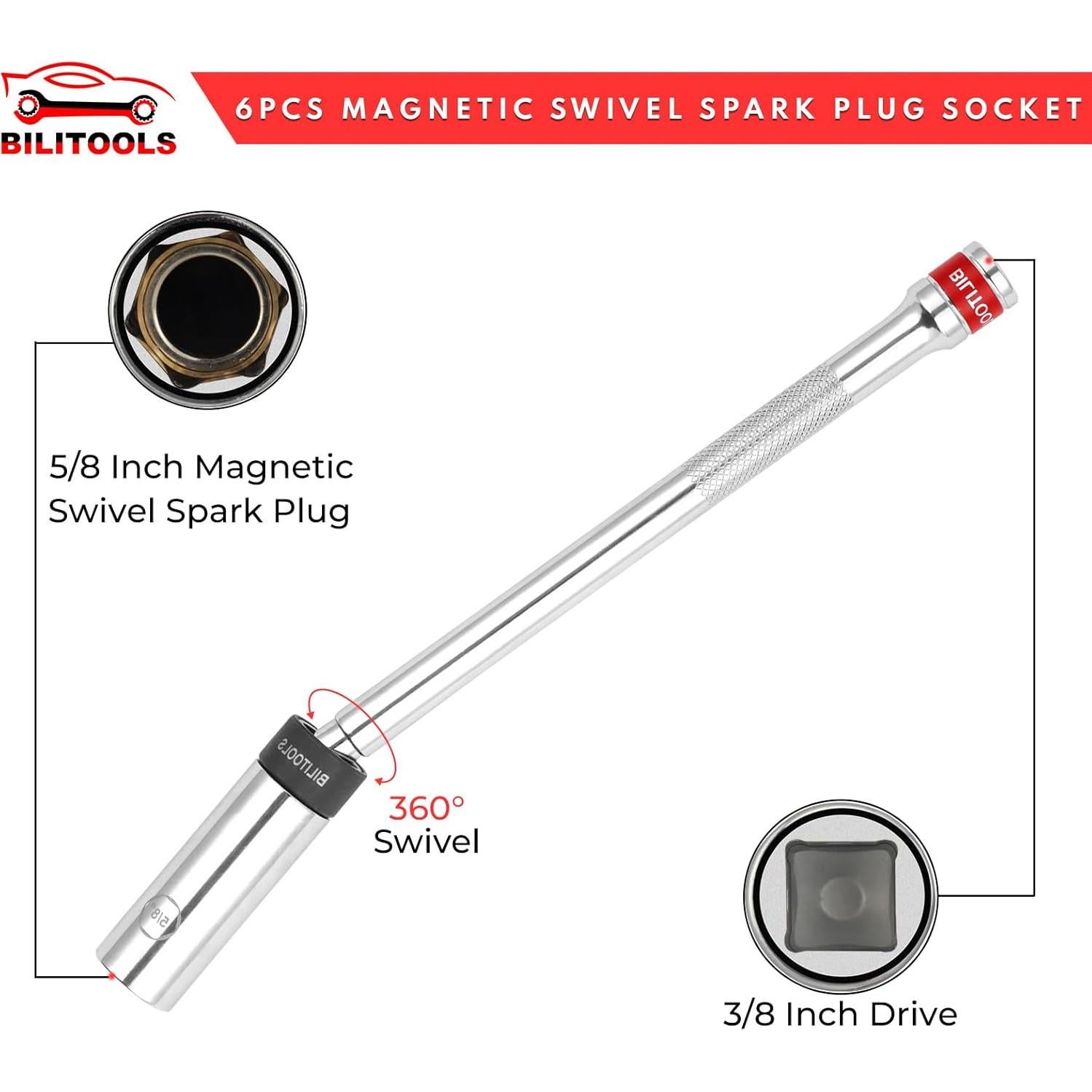 Juego de 6 Piezas de Enchufe de Bujía Magnético BILITOOLS