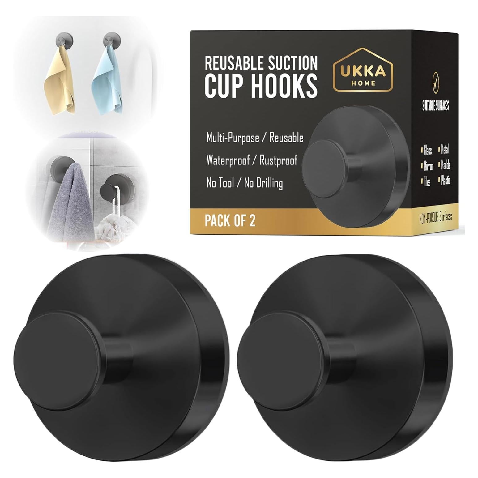 Ganchos de Ventosa UKKA HOME 2 Unidades Acero Inoxidable Negro