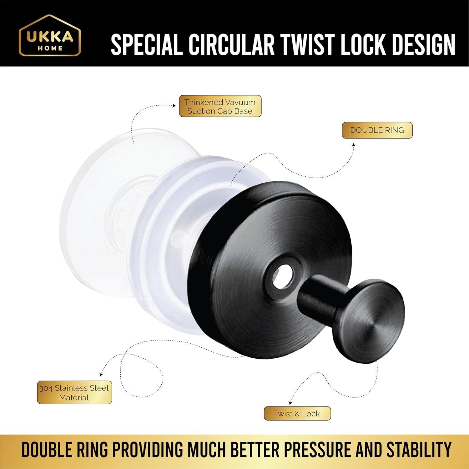 Ganchos de Ventosa UKKA HOME 2 Unidades Acero Inoxidable Negro