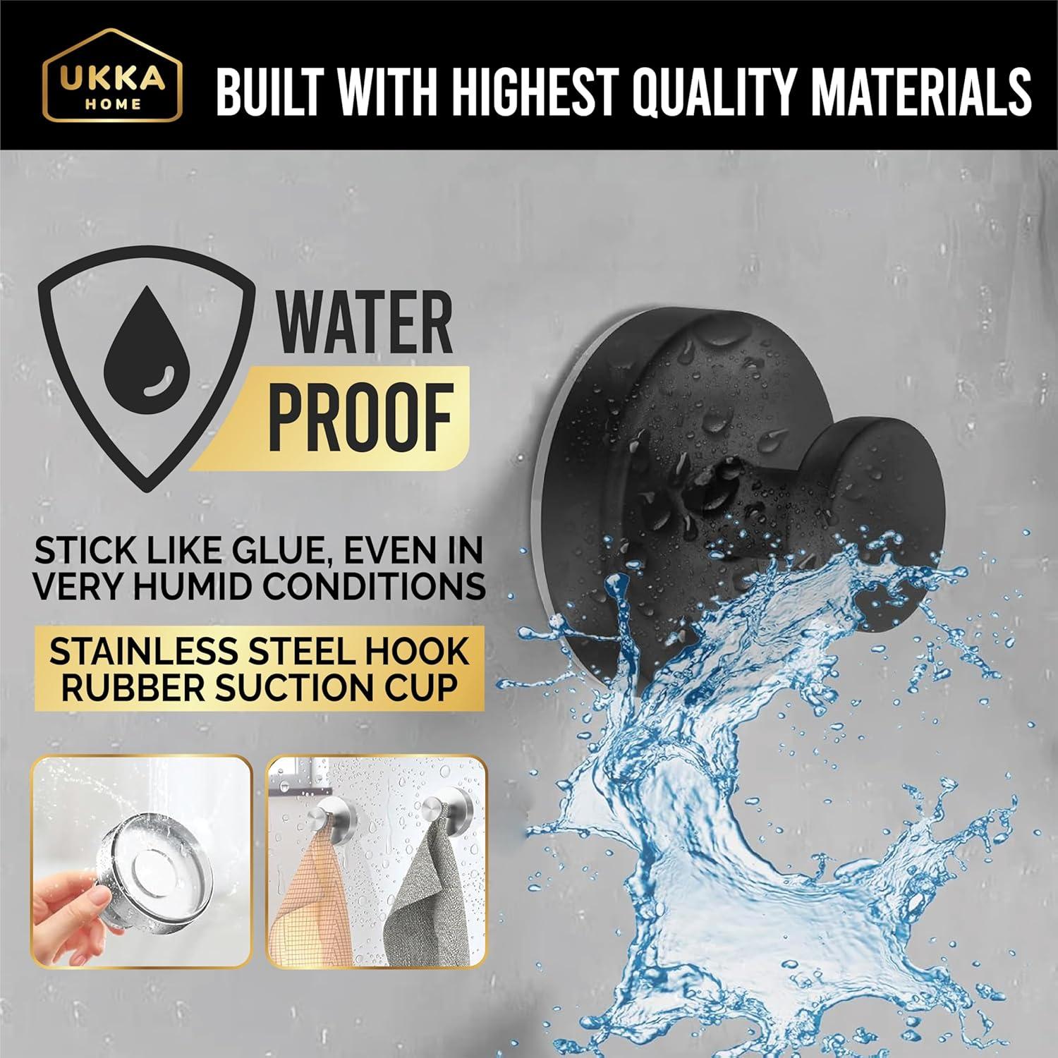 Ganchos de Ventosa UKKA HOME 2 Unidades Acero Inoxidable Negro