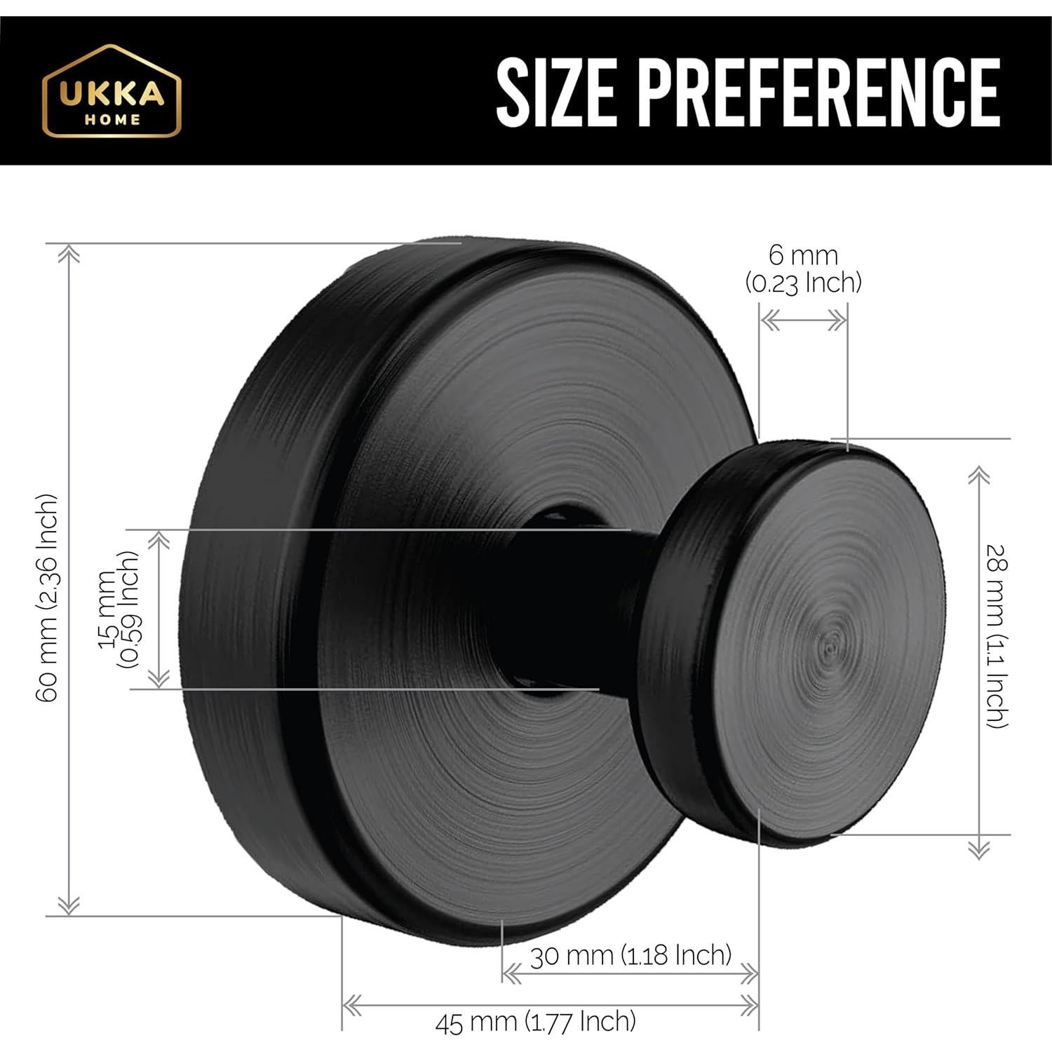 Ganchos de Ventosa UKKA HOME 2 Unidades Acero Inoxidable Negro