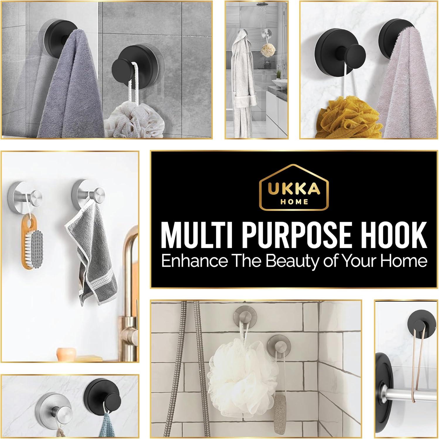 Ganchos de Ventosa UKKA HOME 2 Unidades Acero Inoxidable Negro