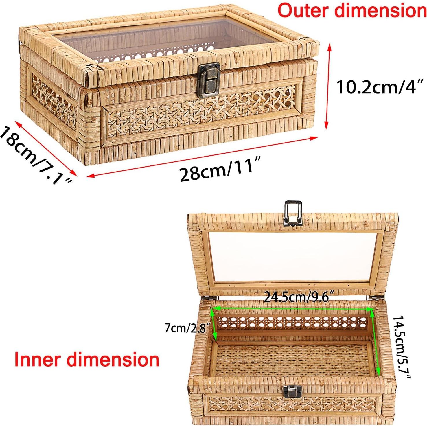 Caja de Exhibición de Ratán Hipiwe con Tapa Transparente 28x18x10cm