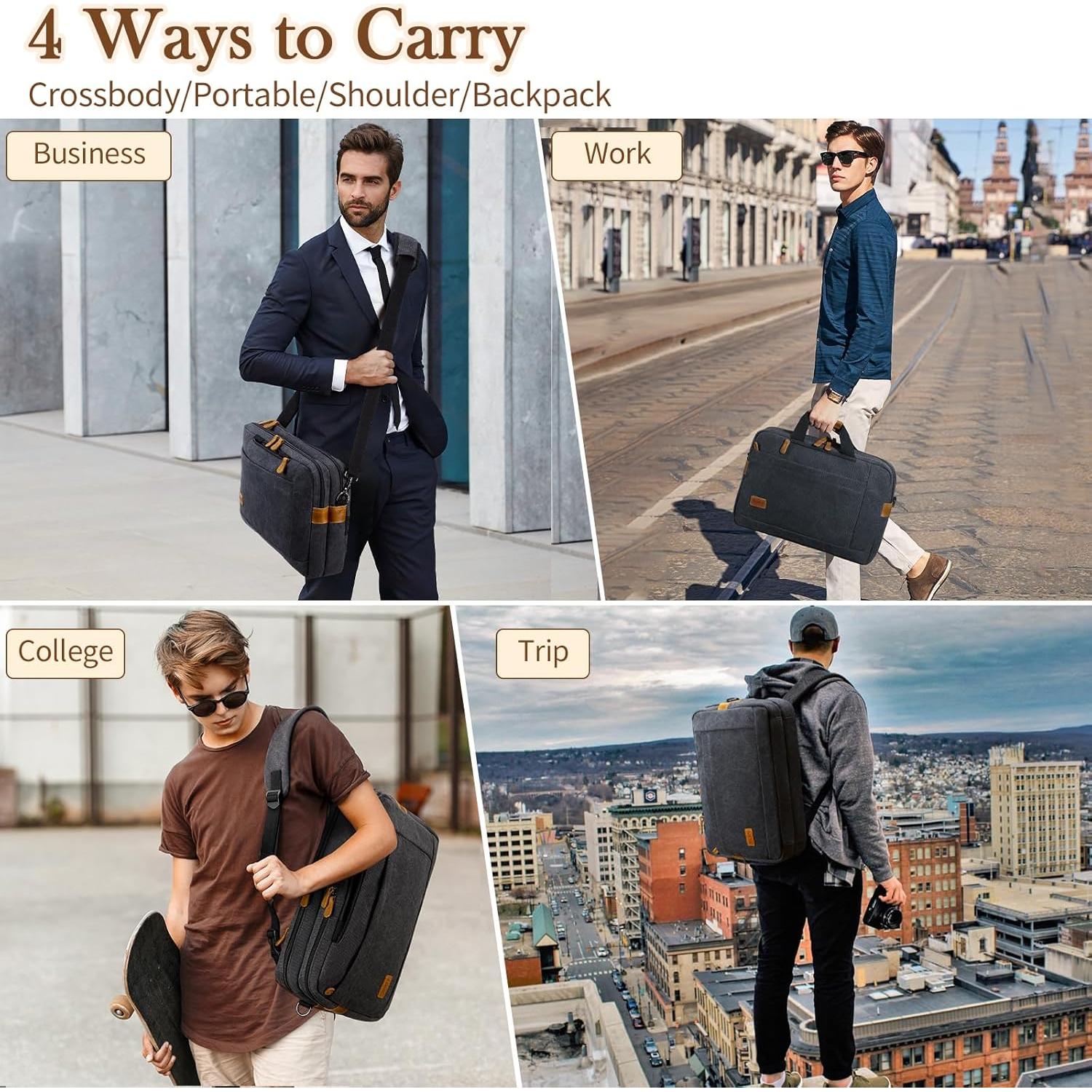 Mochila Convertible para Laptop 17.3" Lona Negra Hombres