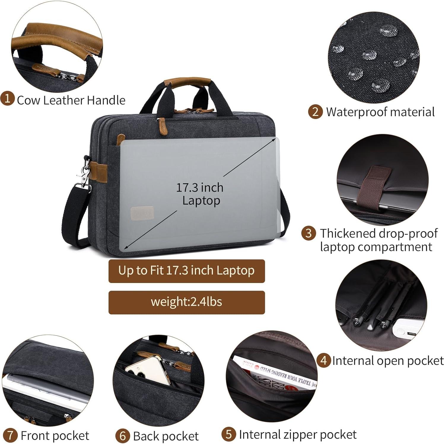 Mochila Convertible para Laptop 17.3" Lona Negra Hombres