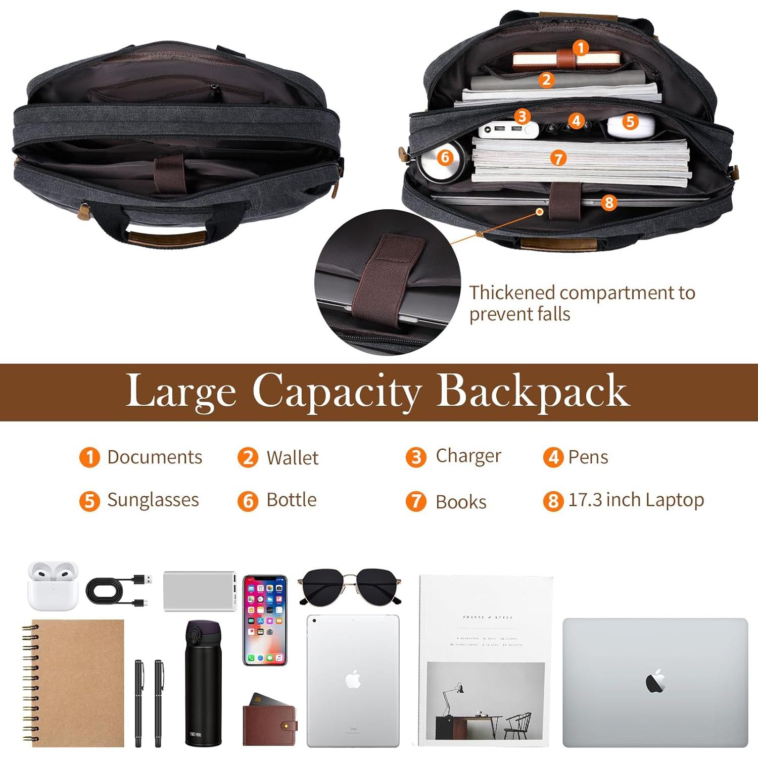 Mochila Convertible para Laptop 17.3" Lona Negra Hombres