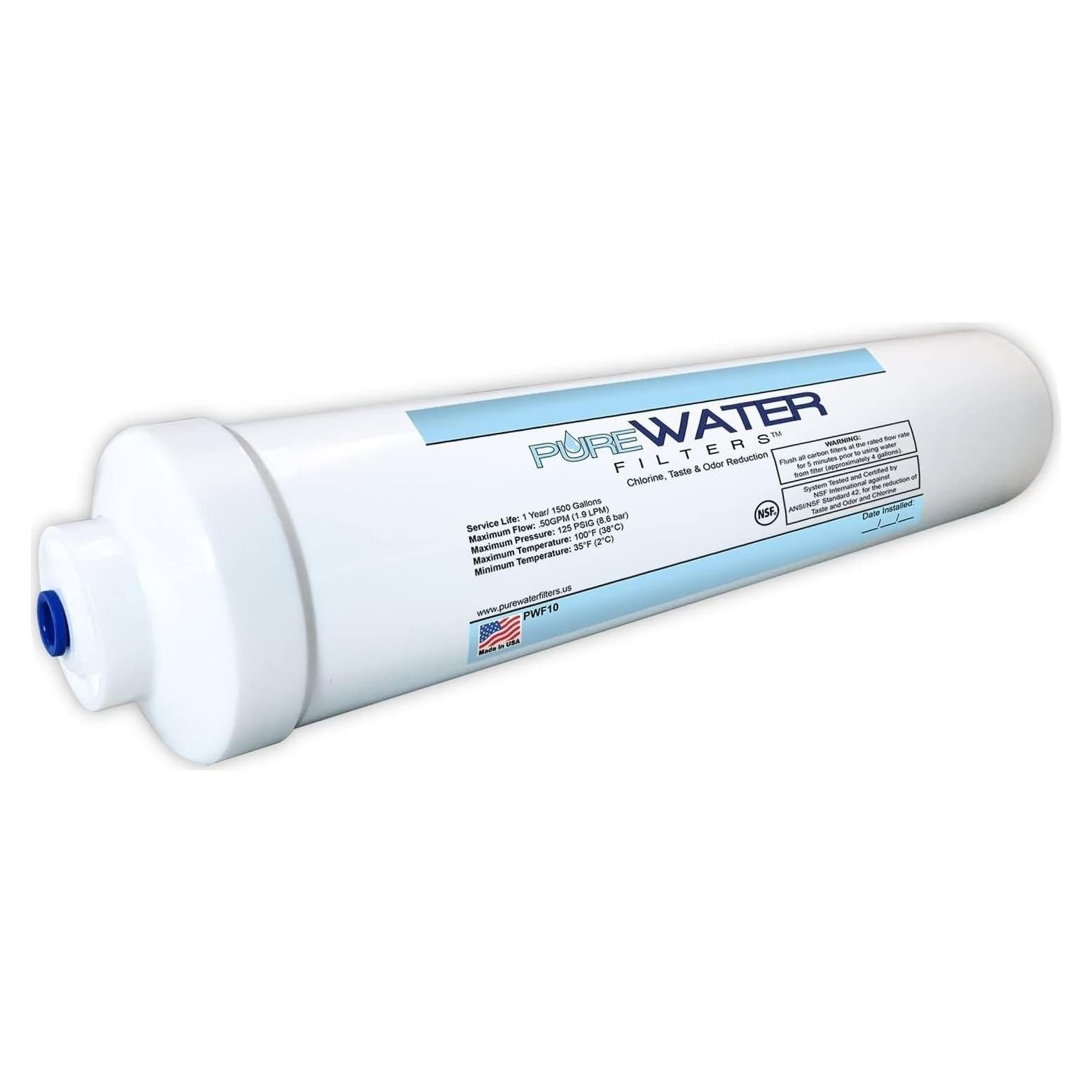Filtro de Agua Inline PureWater PWF10 1 Cuenta 340g Conexiones Rápidas