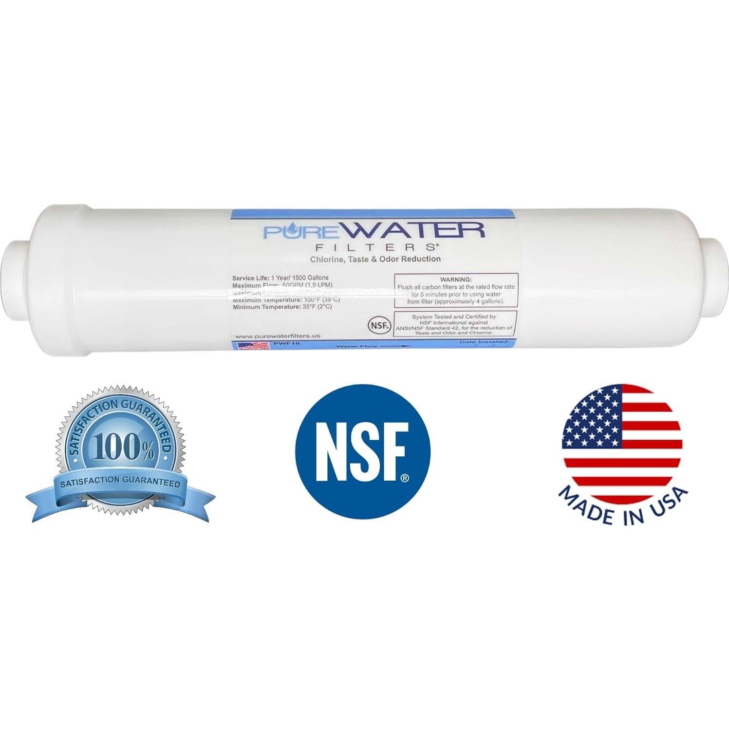 Filtro de Agua Inline PureWater PWF10 1 Cuenta 340g Conexiones Rápidas