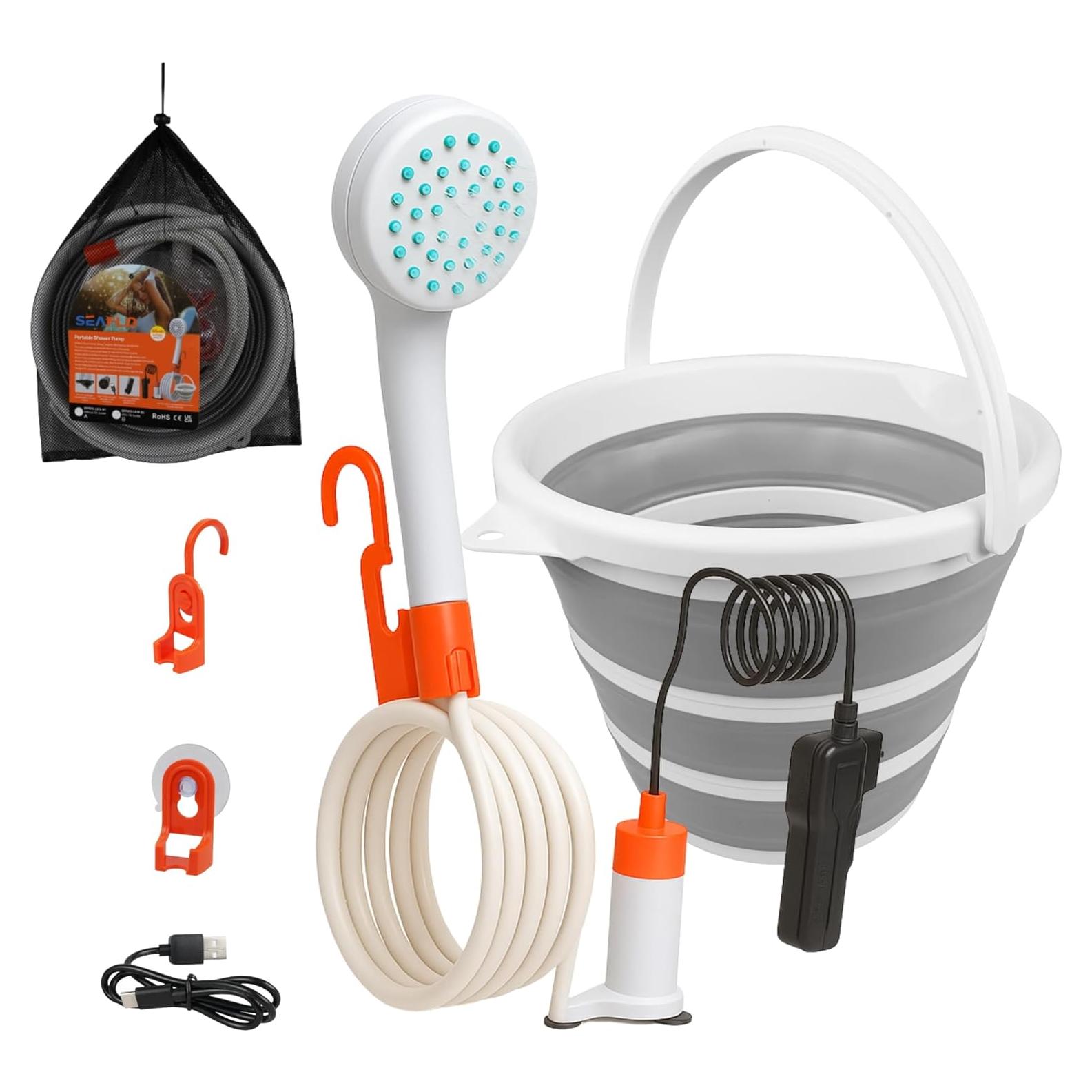 Ducha Portátil SEAFLO para Camping con Cubo Plegable 2.6 Gal