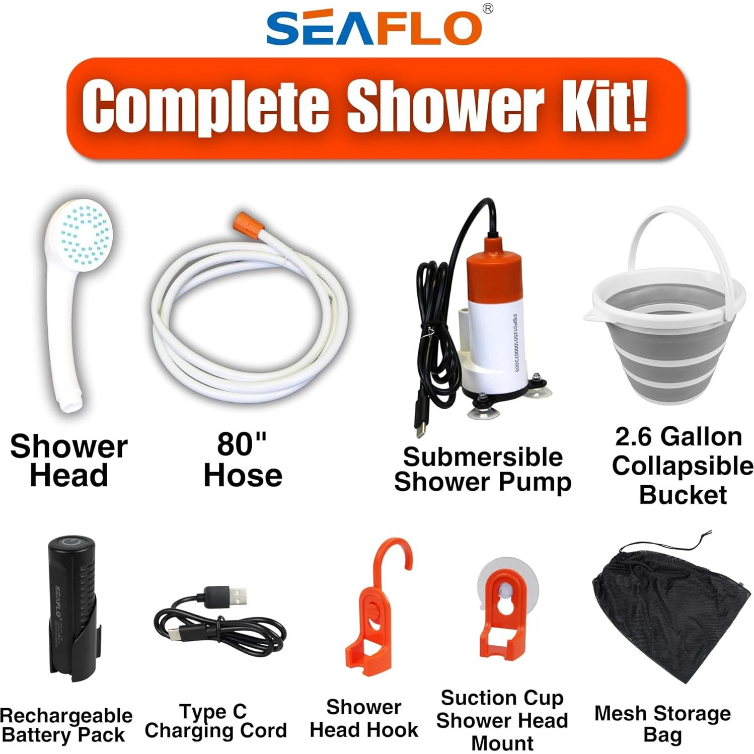 Ducha Portátil SEAFLO para Camping con Cubo Plegable 2.6 Gal