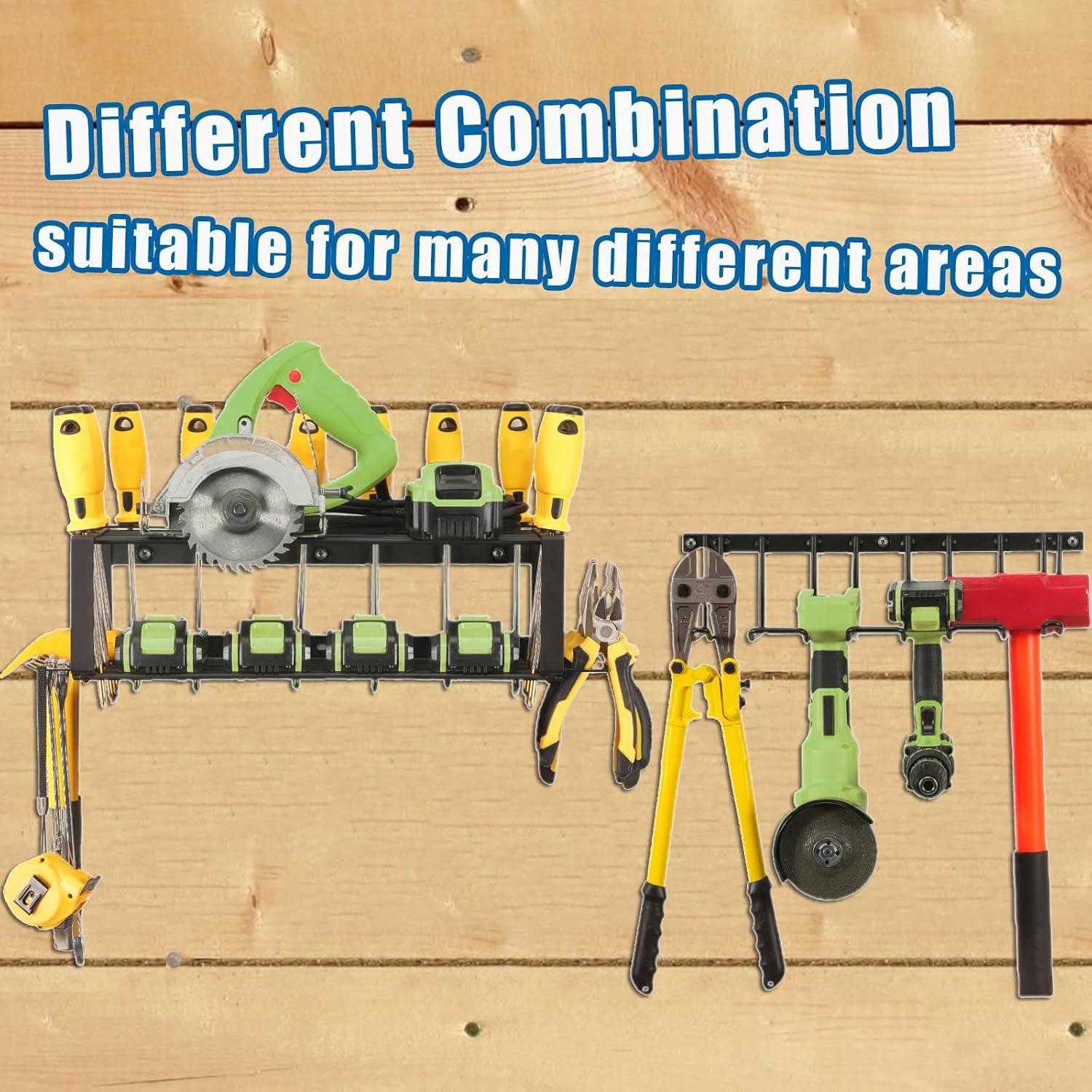 Power Tool Organizer - 4 Drill Holder Wall Mount, 3 Layer Metal Power Tool Storage Rack, Garage Tool Organizer and Storage with Screwdriver/Plier/Hammer Holder (3, 2 Racks+1 Shelf (Black)-2)