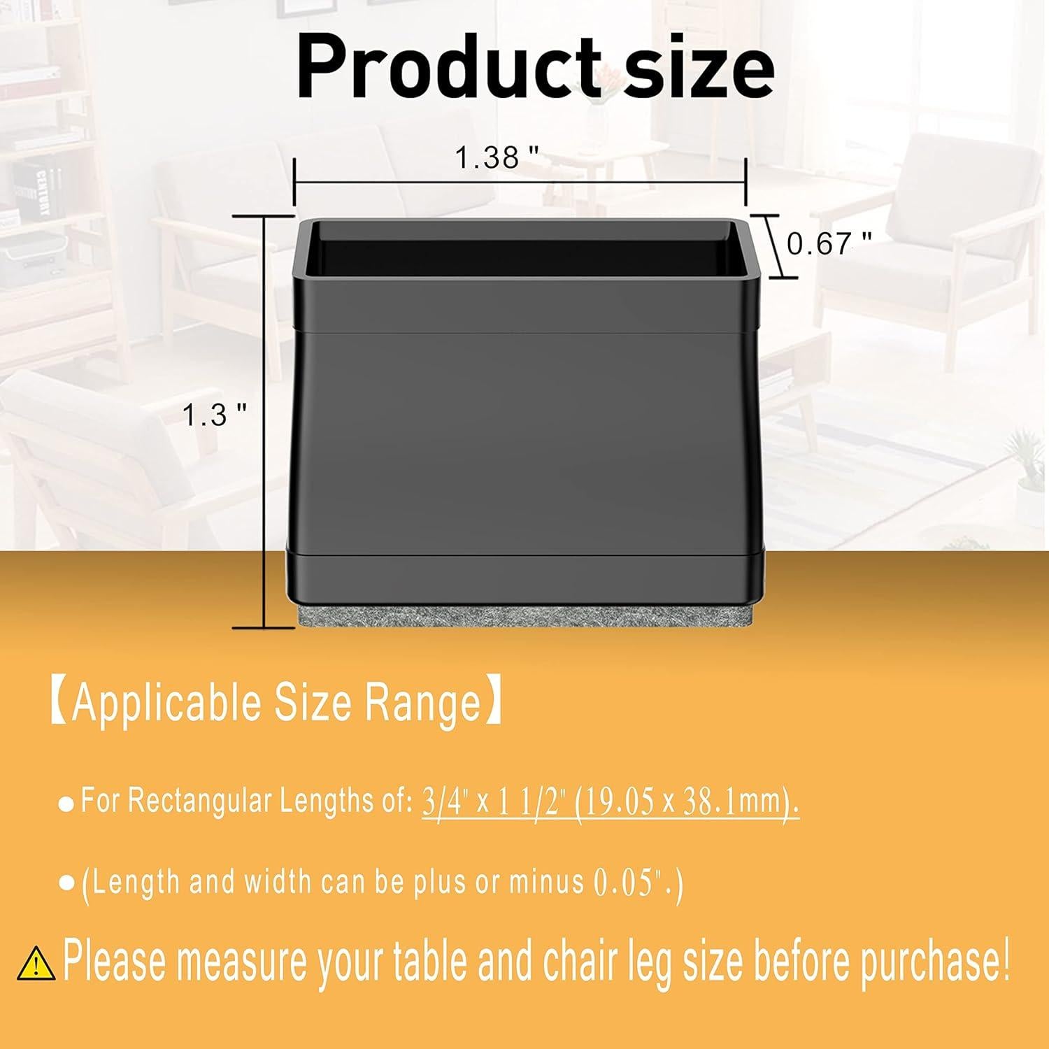 Protectores de patas de silla CHWM Rectangular 19x38mm 16PCS Negro