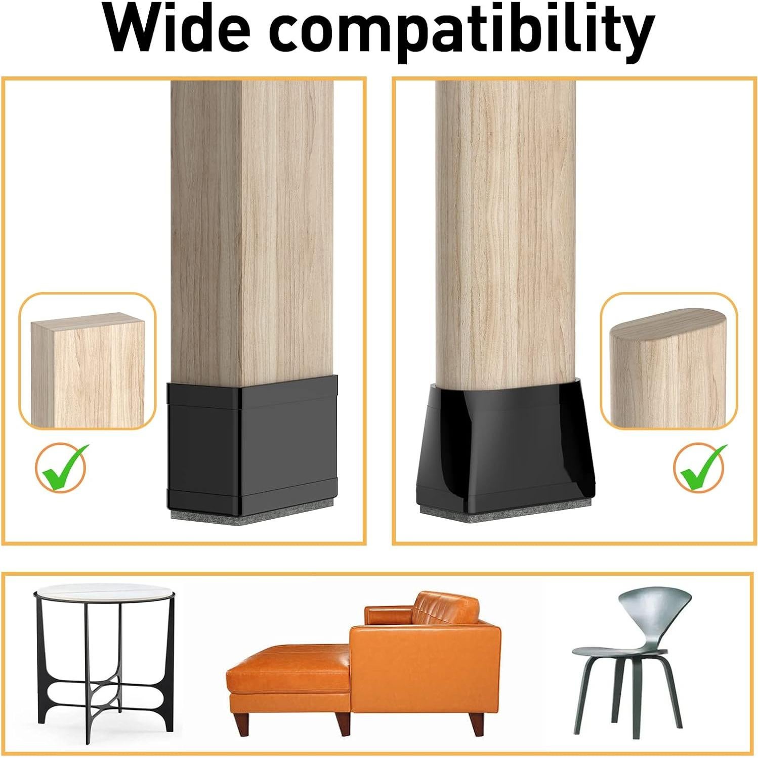 Protectores de patas de silla CHWM Rectangular 19x38mm 16PCS Negro