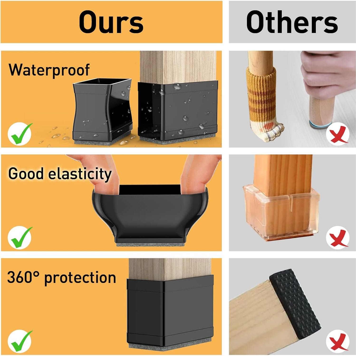 Protectores de patas de silla CHWM Rectangular 19x38mm 16PCS Negro