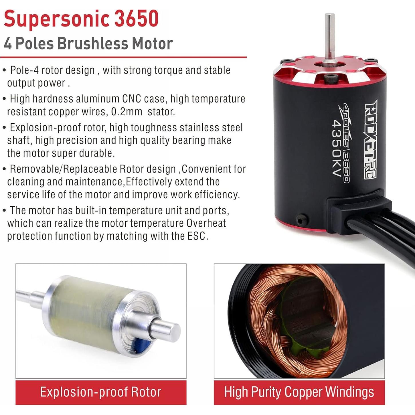 Motor Sin Escobillas Surpass Hobby 3650 4350KV para Coche RC 1/10