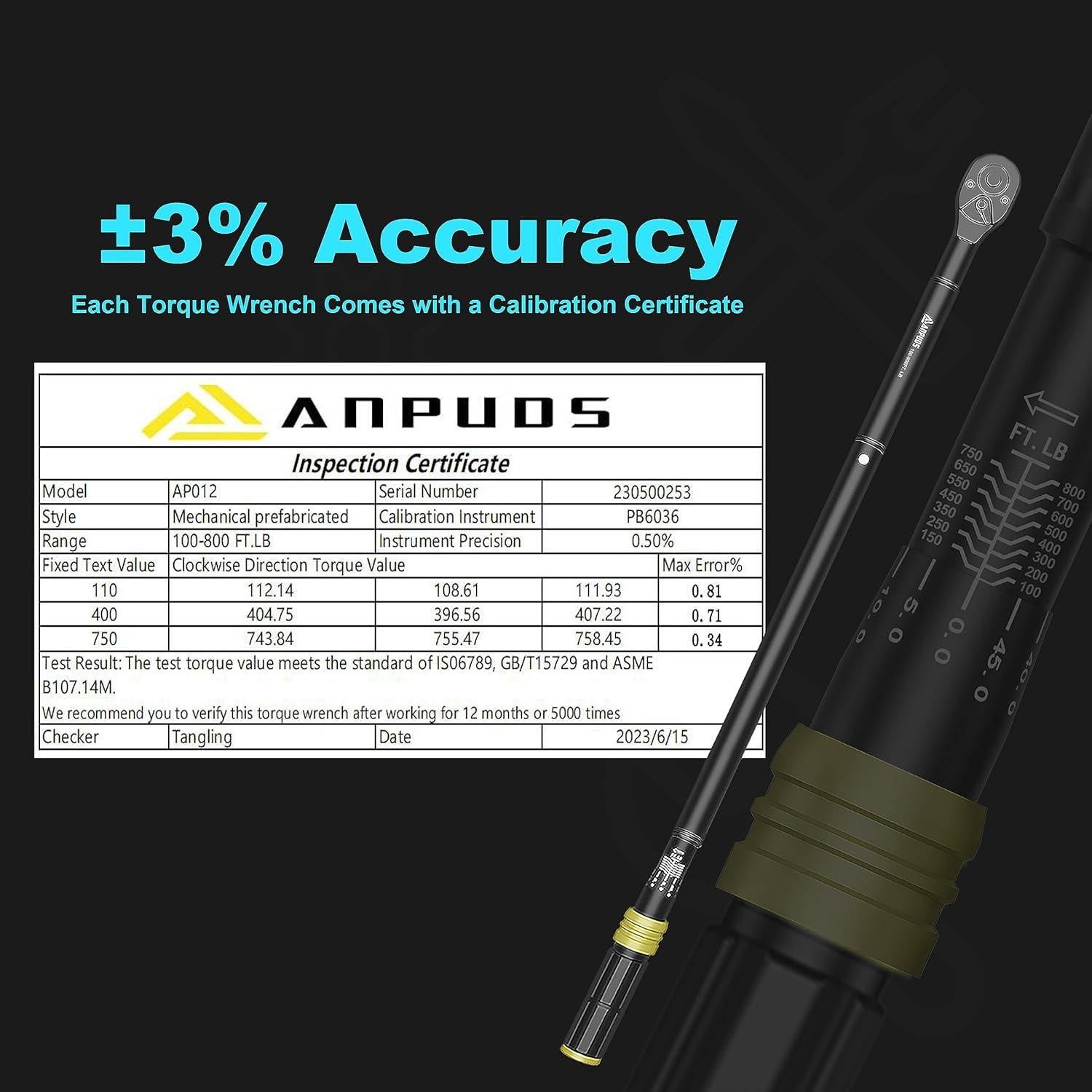 Llave de Torque ANPUDS 3/4" 100-800 Nm Doble Dirección