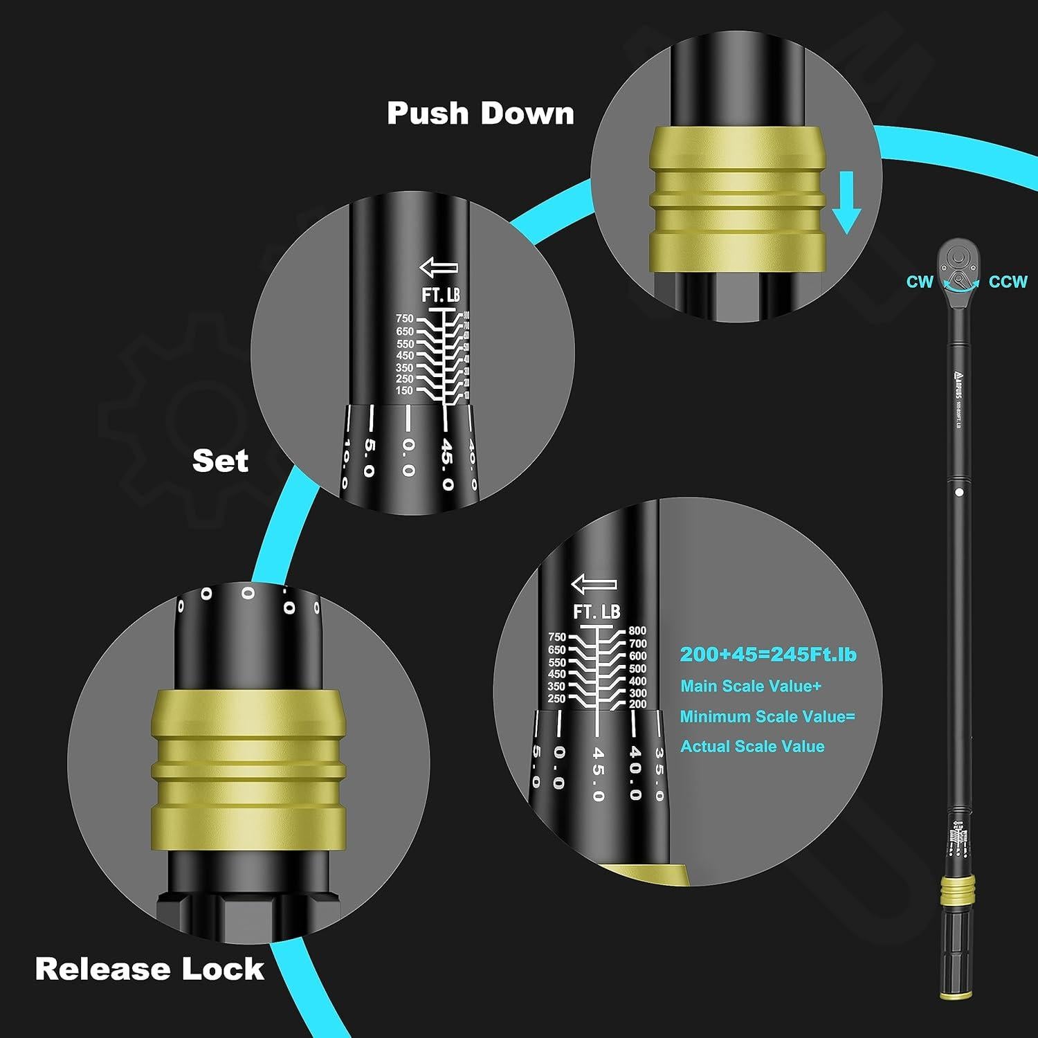Llave de Torque ANPUDS 3/4" 100-800 Nm Doble Dirección