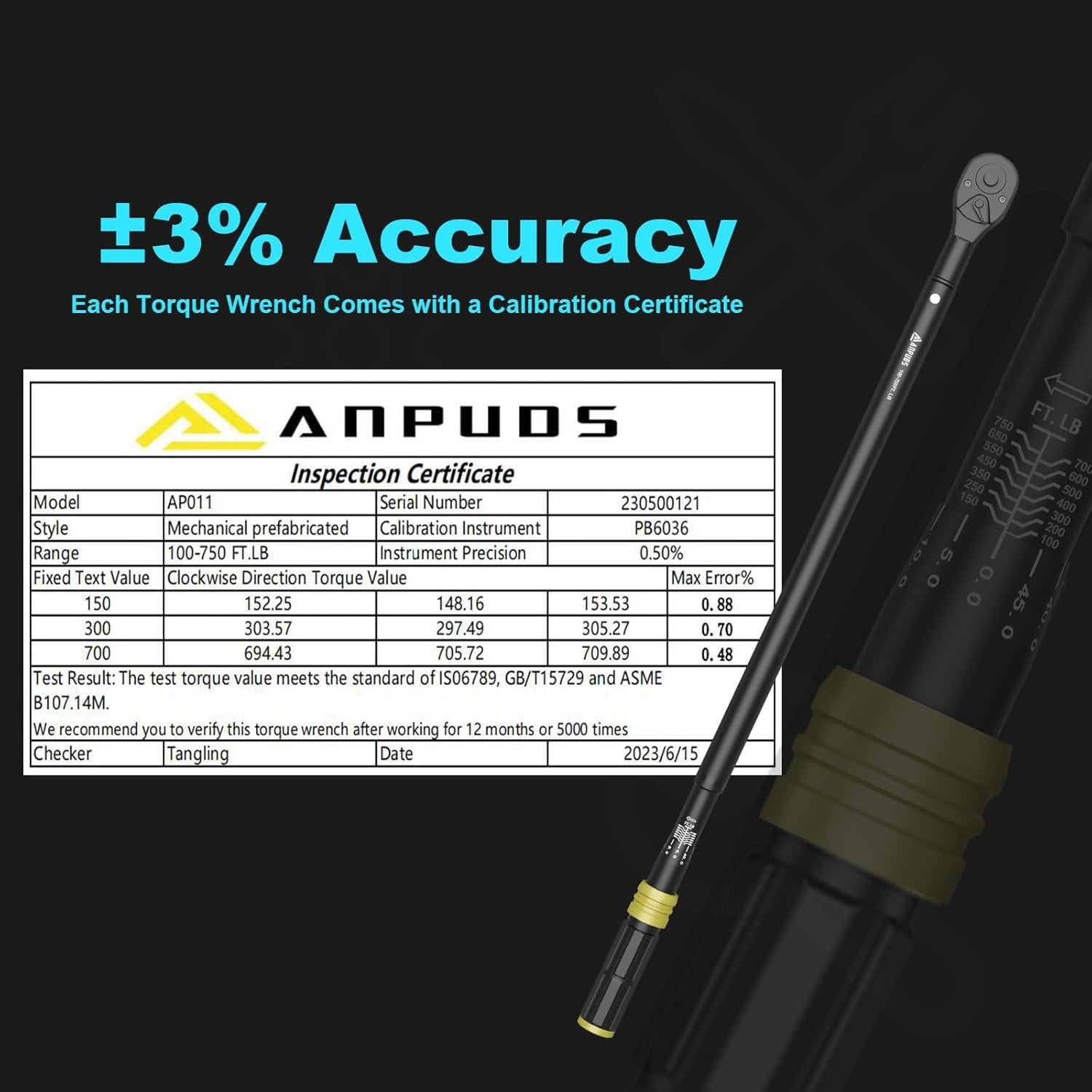 Llave de Torque ANPUDS 3/4" 100-750 Ft-Lb 135.5-1016.3 Nm