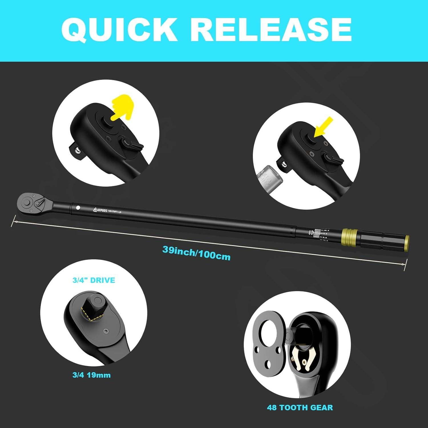 Llave de Torque ANPUDS 3/4" 100-750 Ft-Lb 135.5-1016.3 Nm