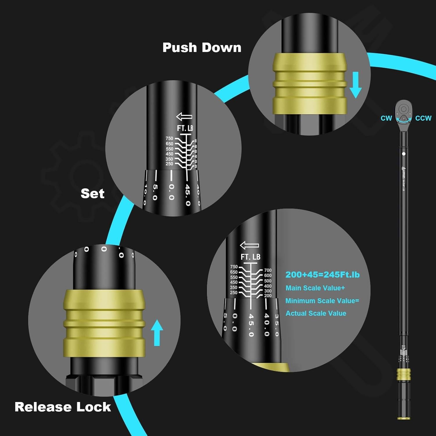 Llave de Torque ANPUDS 3/4" 100-750 Ft-Lb 135.5-1016.3 Nm