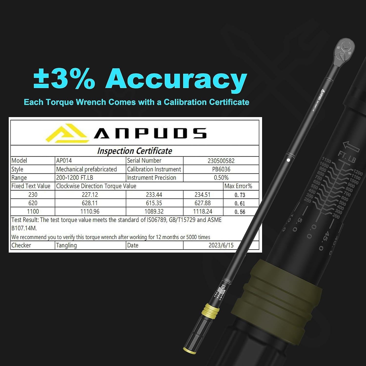 Llave de Torque ANPUDS 1 Pulgada 271-1626 Nm Doble Dirección