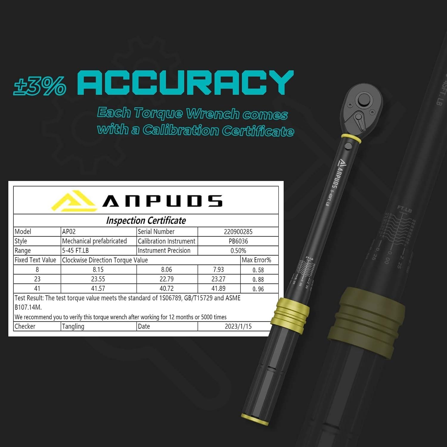 Llave de Torque ANPUDS 3/8" 5-45 Ft-Lb / 6.8-61 Nm Ligera