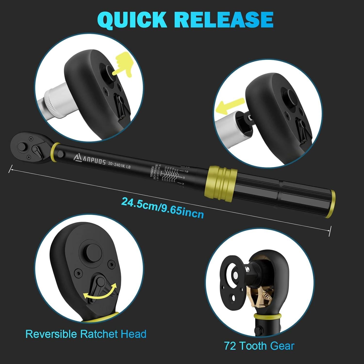 Llave de Torque ANPUDS 1/4" 20-240 in.lb / 2.3-27.1 Nm