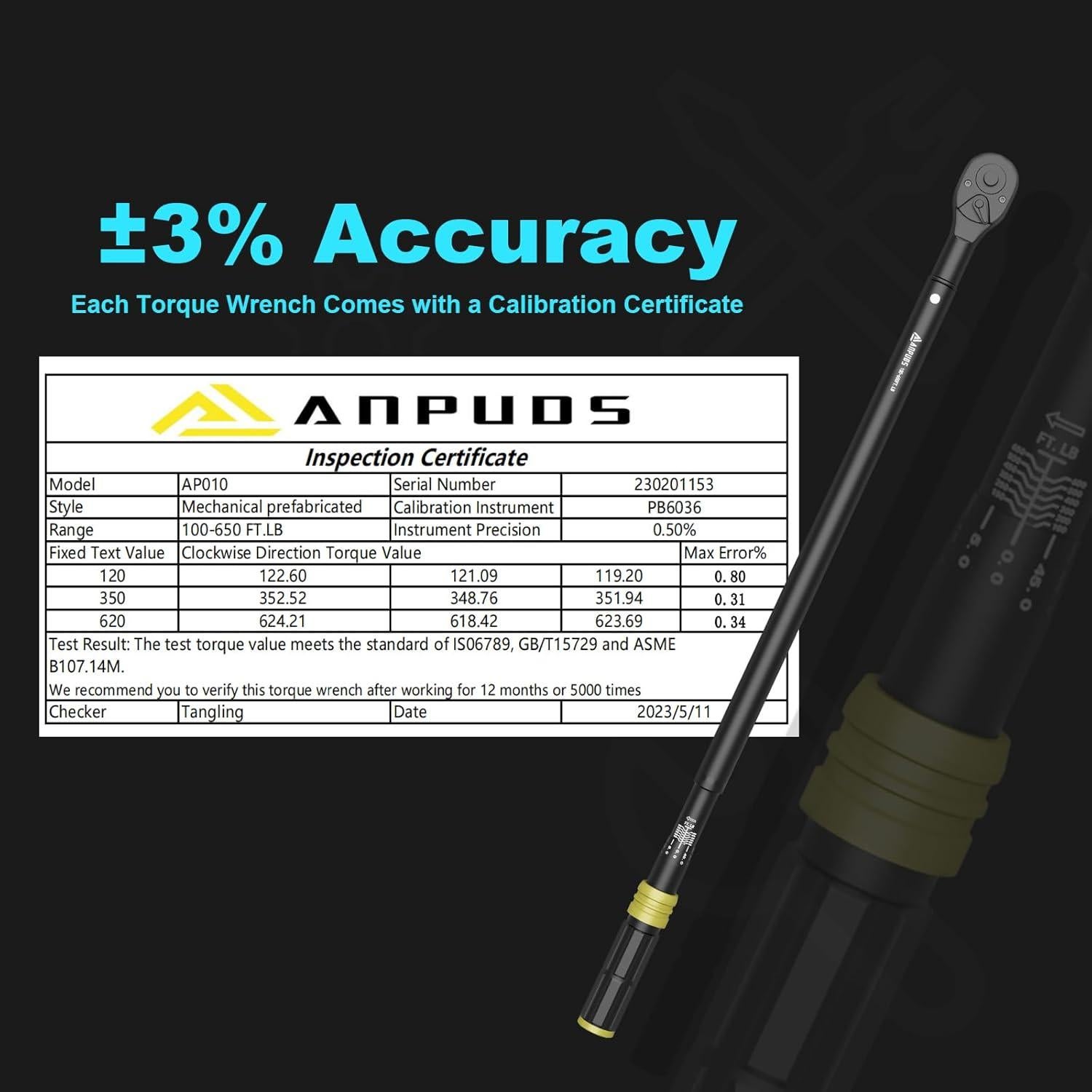 Llave de Torque ANPUDS 3/4" 100-650 Nm Doble Dirección