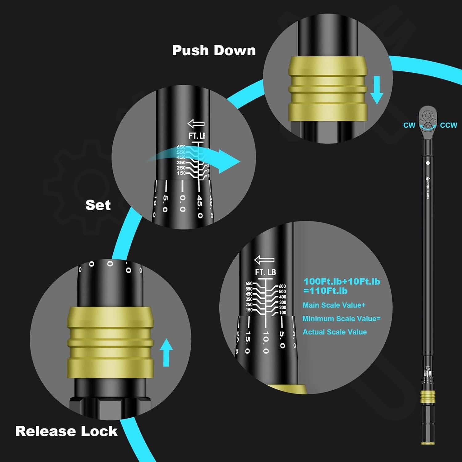 Llave de Torque ANPUDS 3/4" 100-650 Nm Doble Dirección