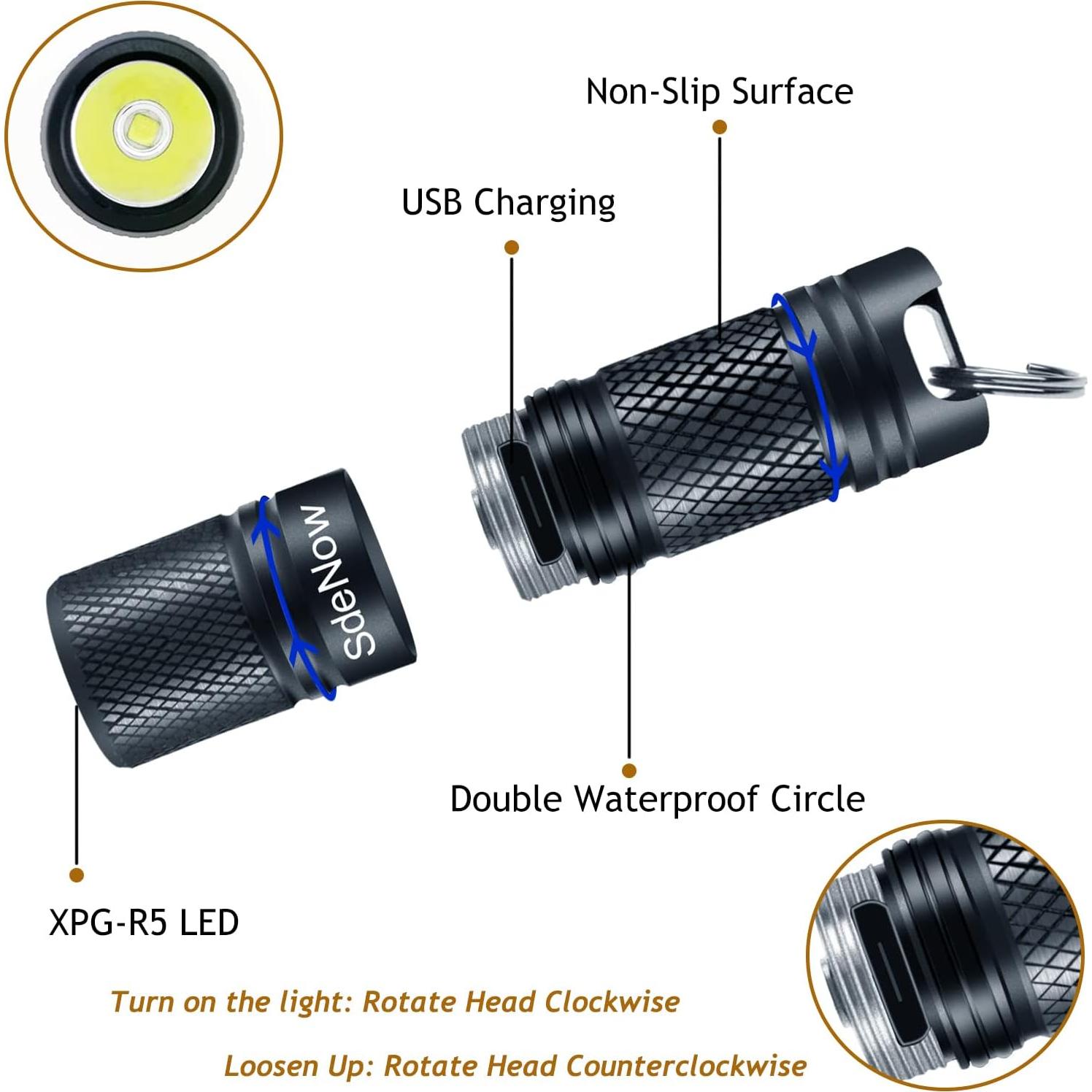 Linterna Mini SdeNow LED 200 Lúmenes Recargable USB IPX7