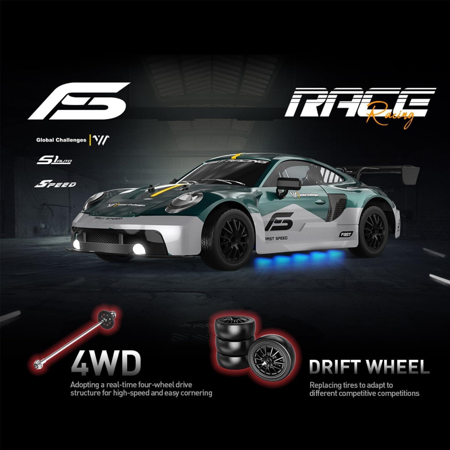 Coche RC Drift 4WD KAIMIO 1:16 30KM/H con Luces LED