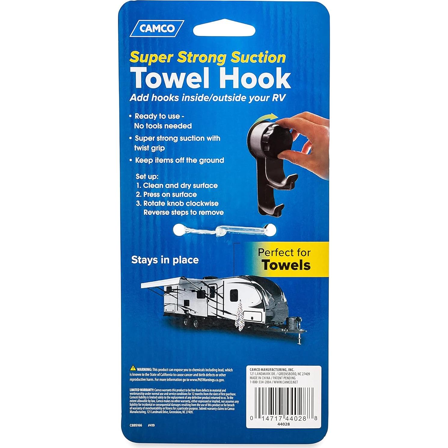 Gancho de Ventosa Mecánica Camco 44028 para Toallas - Negro