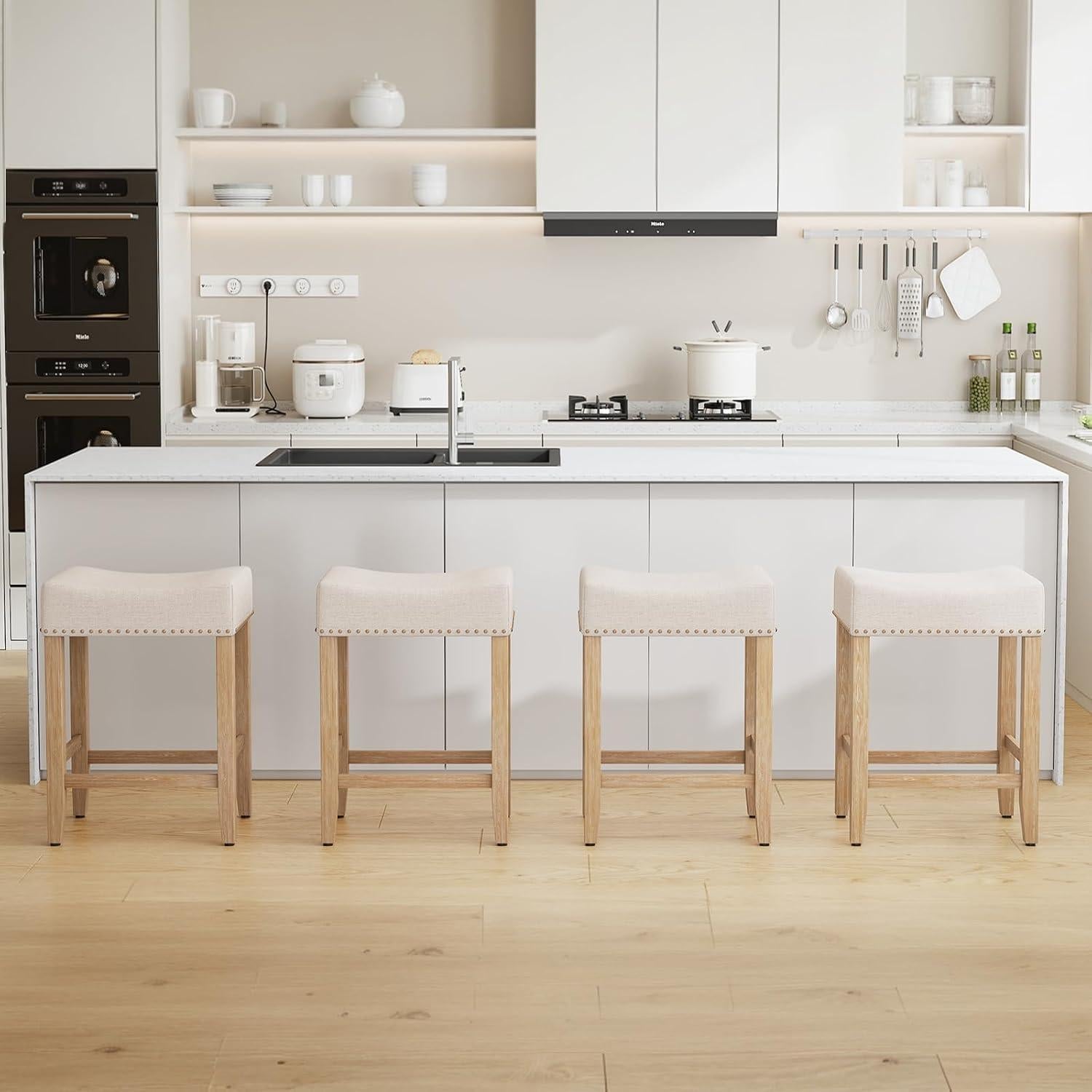 Conjunto de 2 Taburetes de Bar Furniliving Beige 65.1 cm