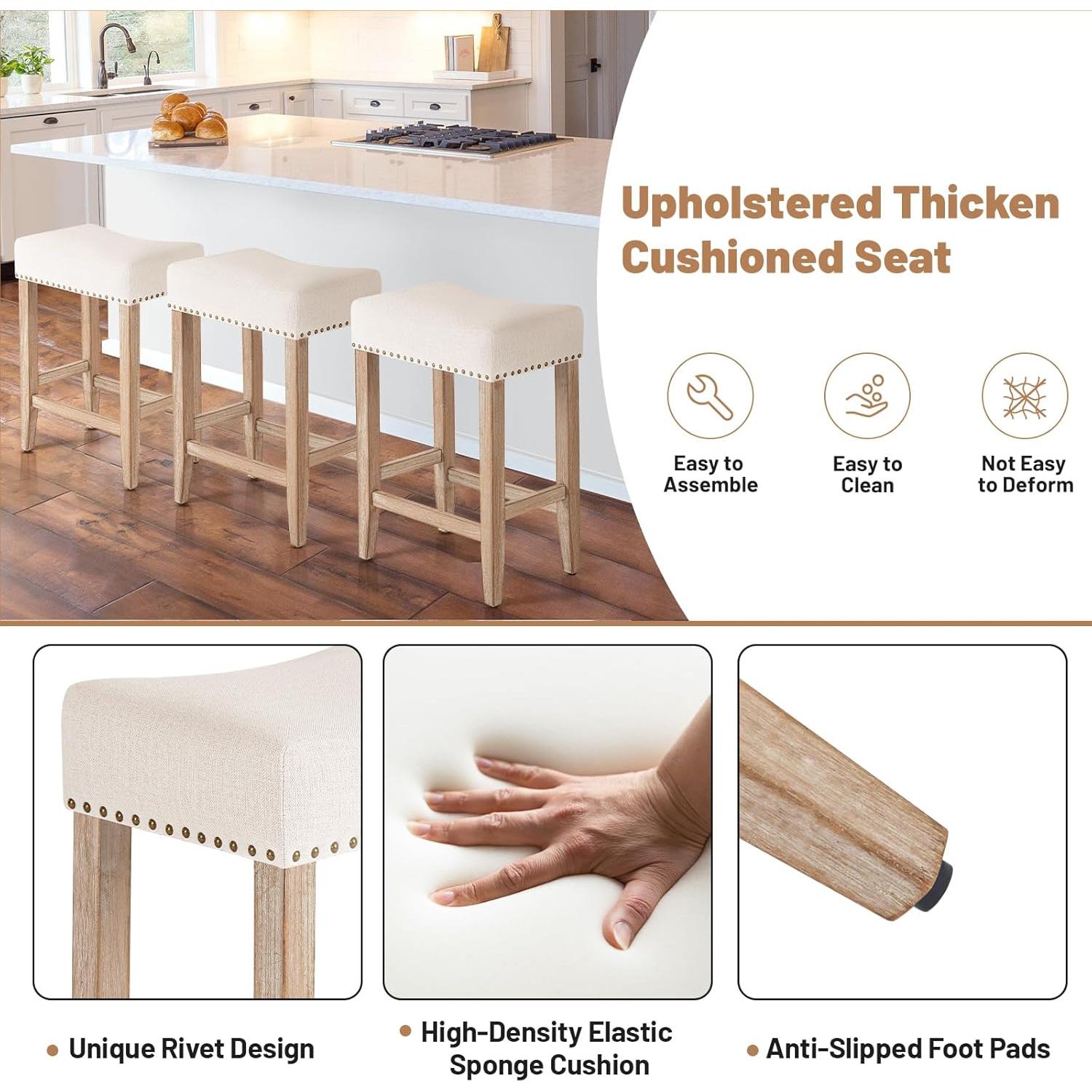 Conjunto de 2 Taburetes de Bar Furniliving Beige 65.1 cm