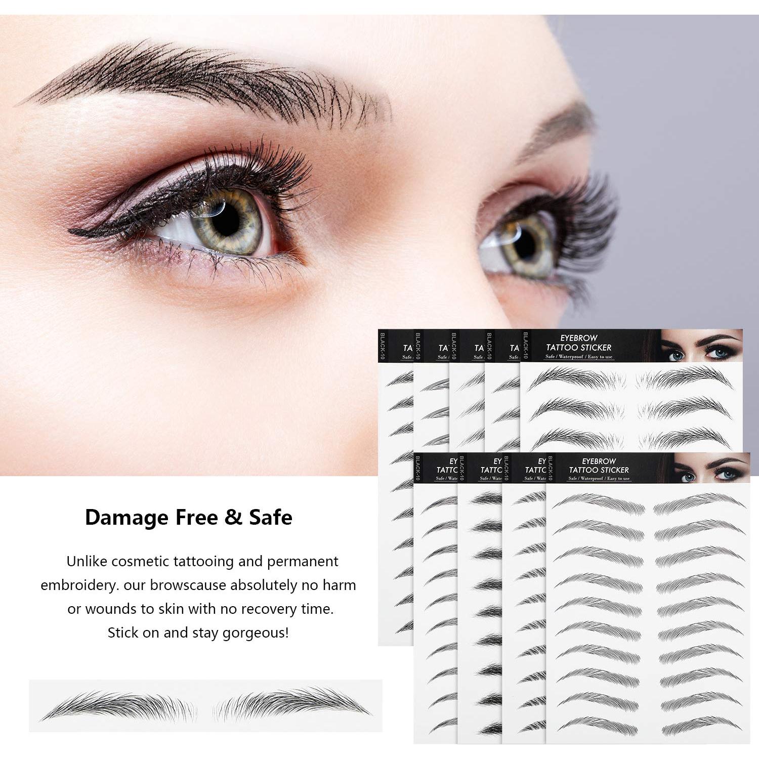 Stickers de Tatuajes de Cejas Blulu 9 Hojas 4D Impermeables