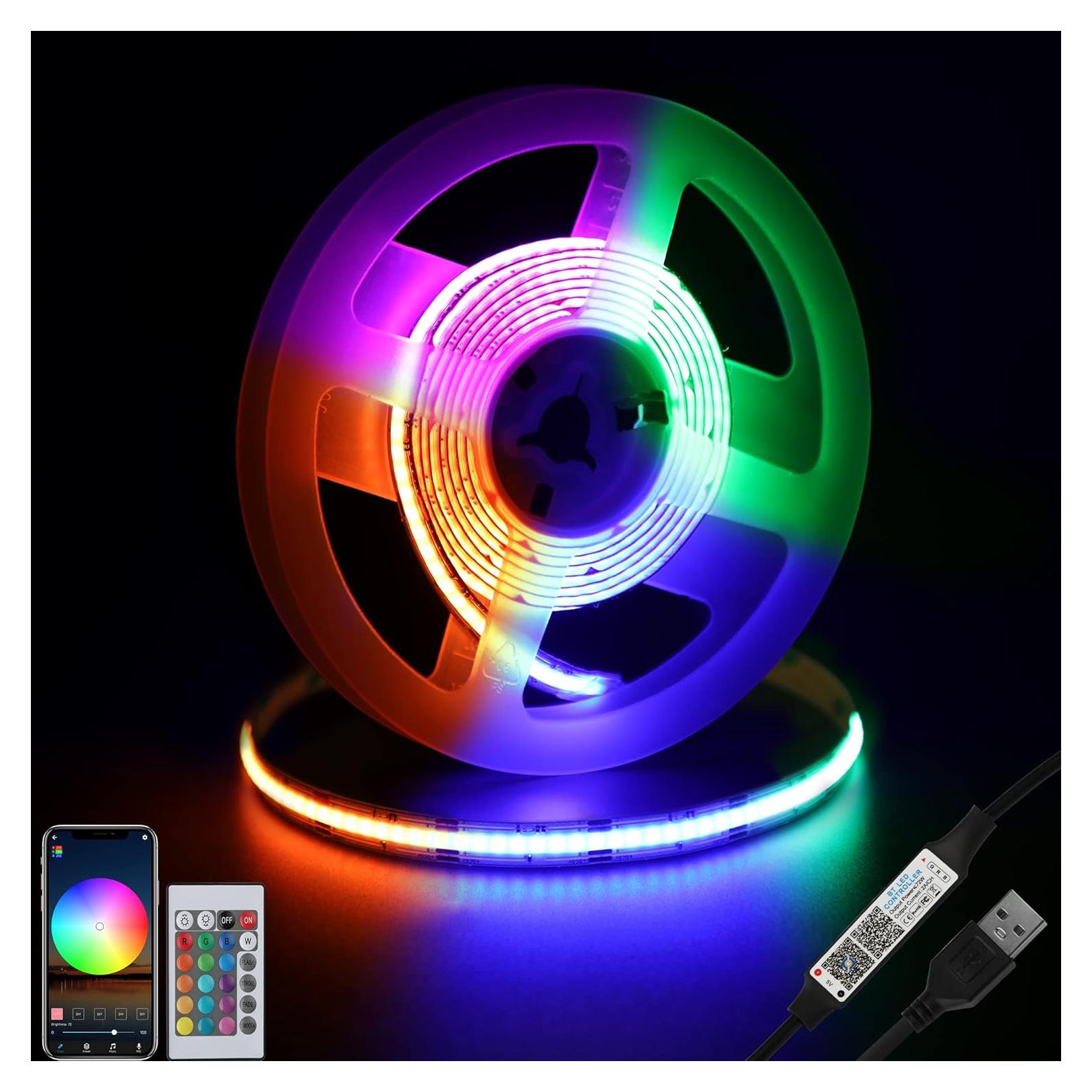 Tira LED COB RGB Dephen 1.5m USB con control remoto y APP
