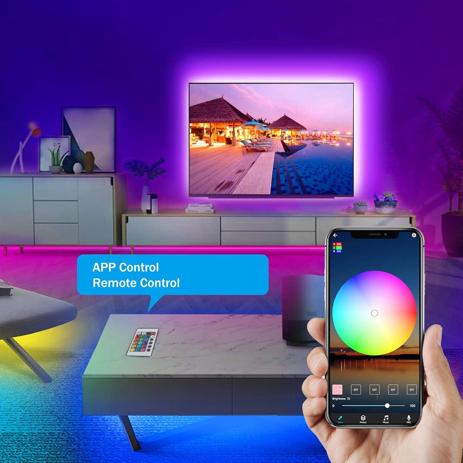 Tira LED COB RGB Dephen 1.5m USB con control remoto y APP