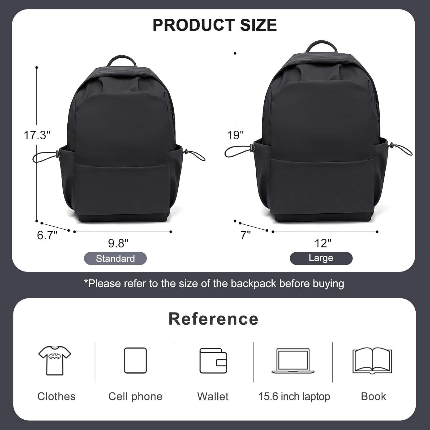 Mochila Escolar Grande Coofay Negra Impermeable 17L