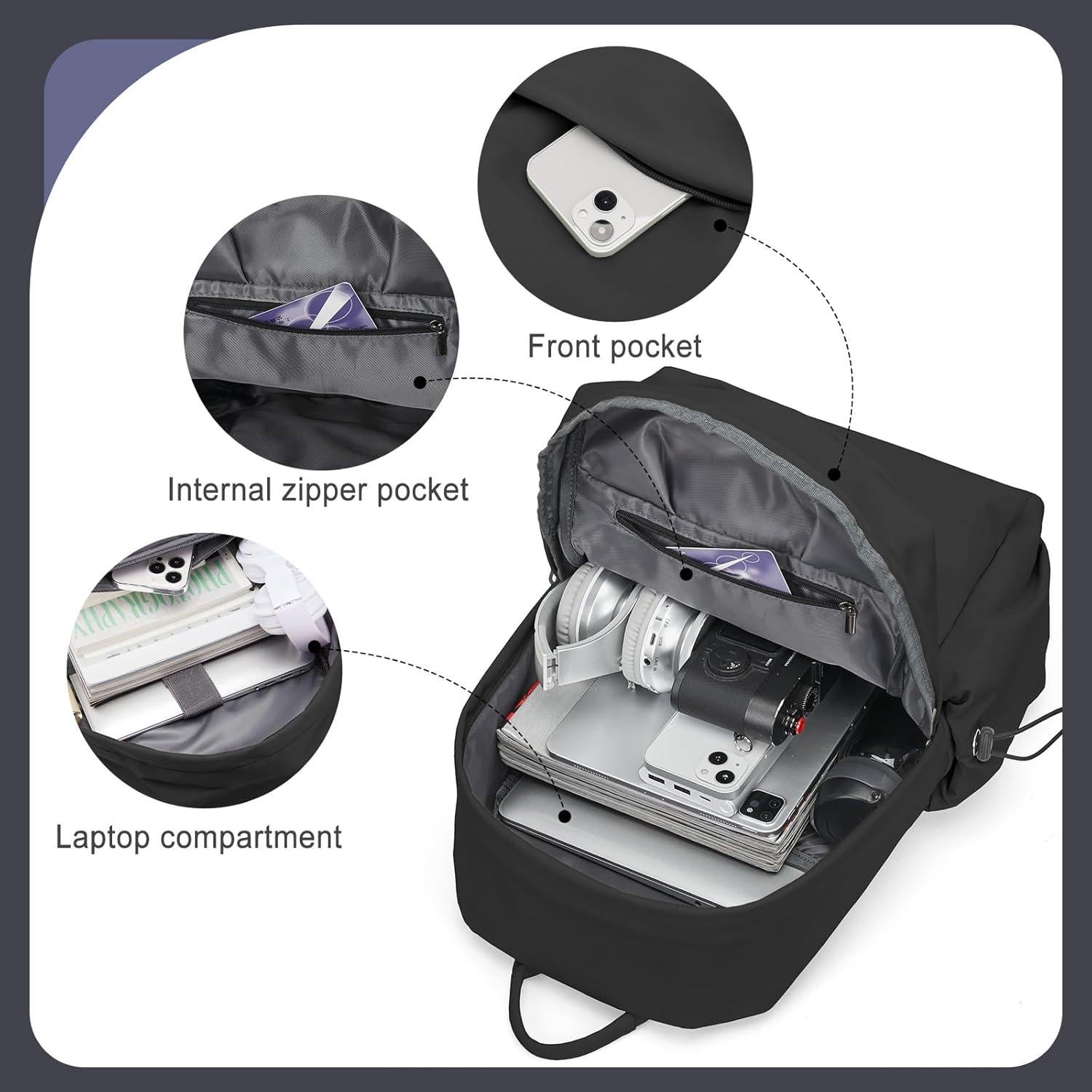 Mochila Escolar Grande Coofay Negra Impermeable 17L