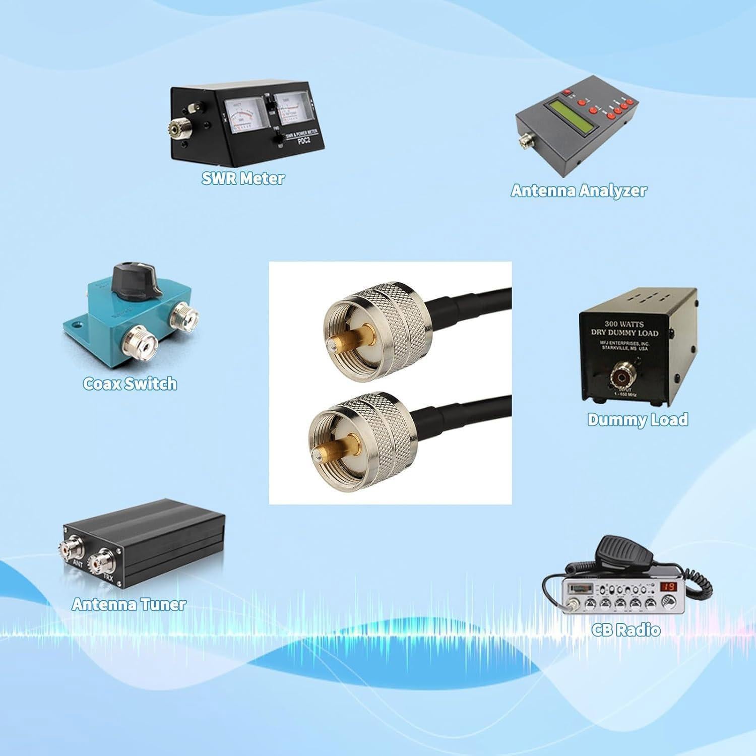 Cable Coaxial RG58 50cm Superbat UHF PL259 + Adaptadores