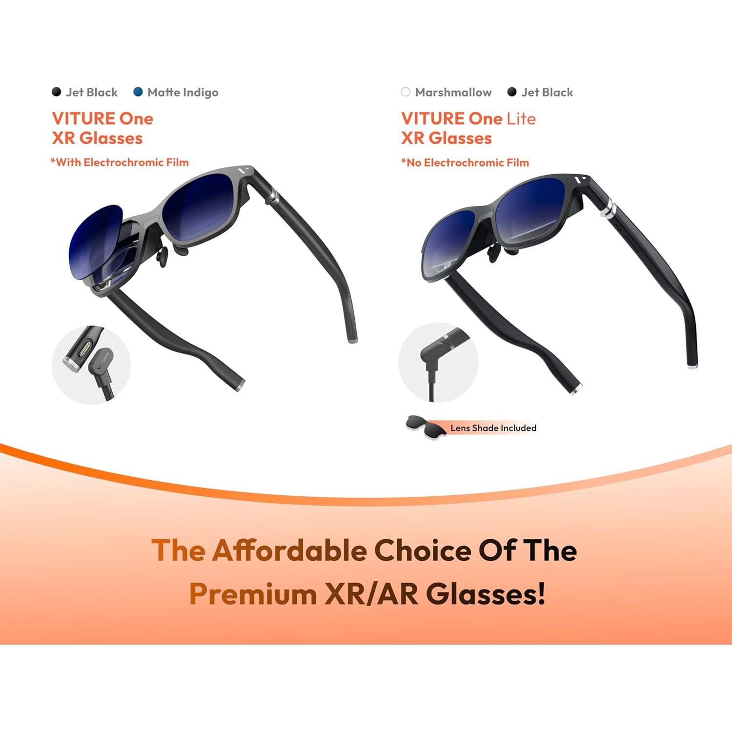 VITURE One Lite XR Glasses, 120" Full HD, Harman Sound, AR Glasses fits iPhone 16/15 (Spatial Video Supported), Steam Deck/ROG Ally/Gaming Consoles/PC/Android, Myopia Adjustments