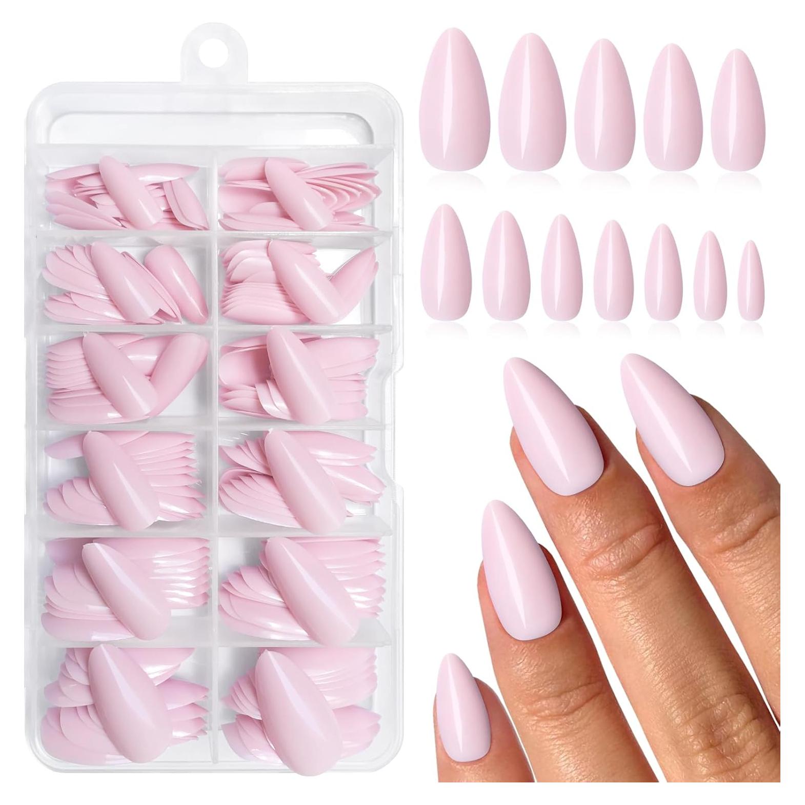 240 Uñas Postizas Almendra Rosa Bebé Lifextol Medianas