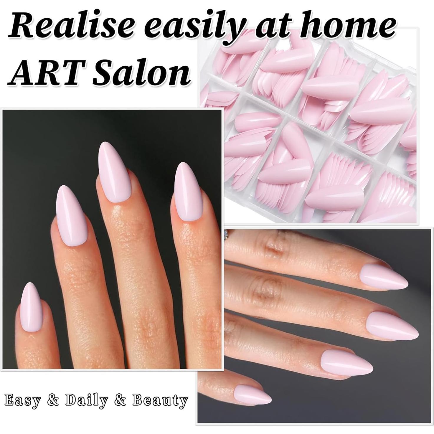 240 Uñas Postizas Almendra Rosa Bebé Lifextol Medianas