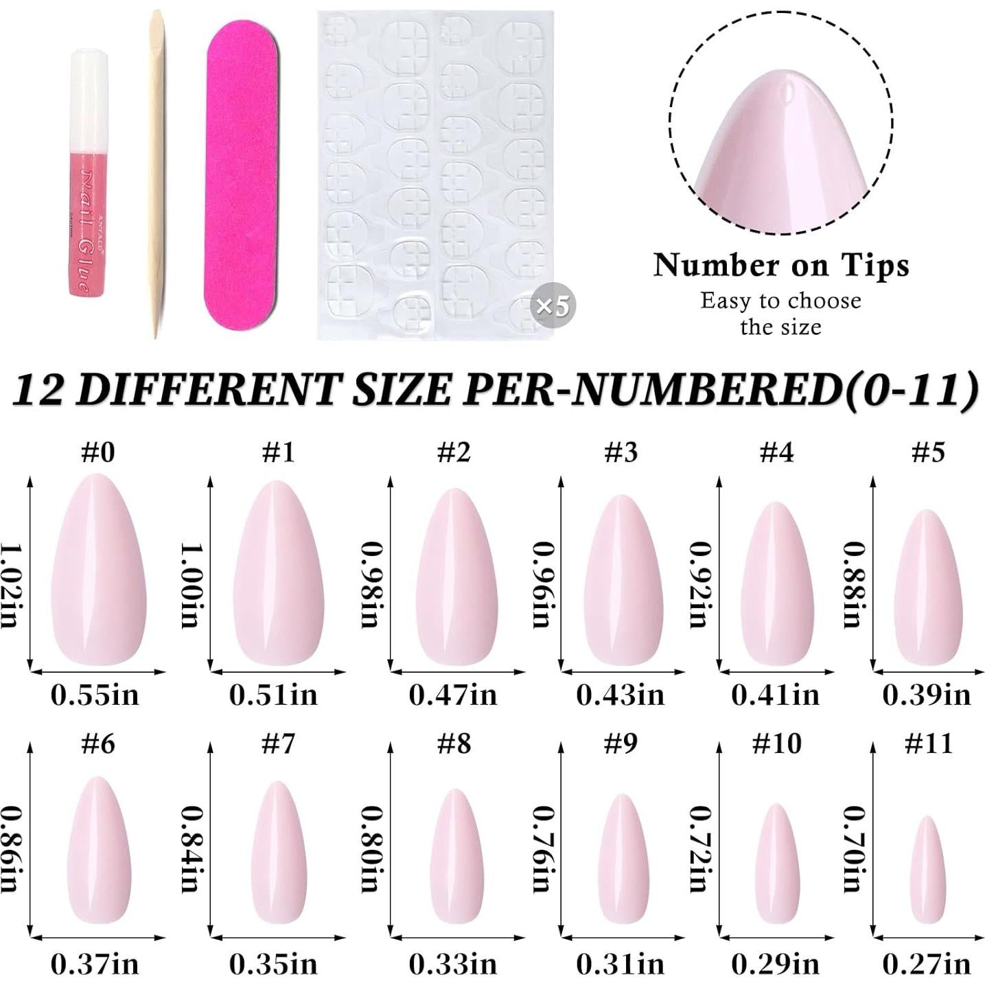 240 Uñas Postizas Almendra Rosa Bebé Lifextol Medianas